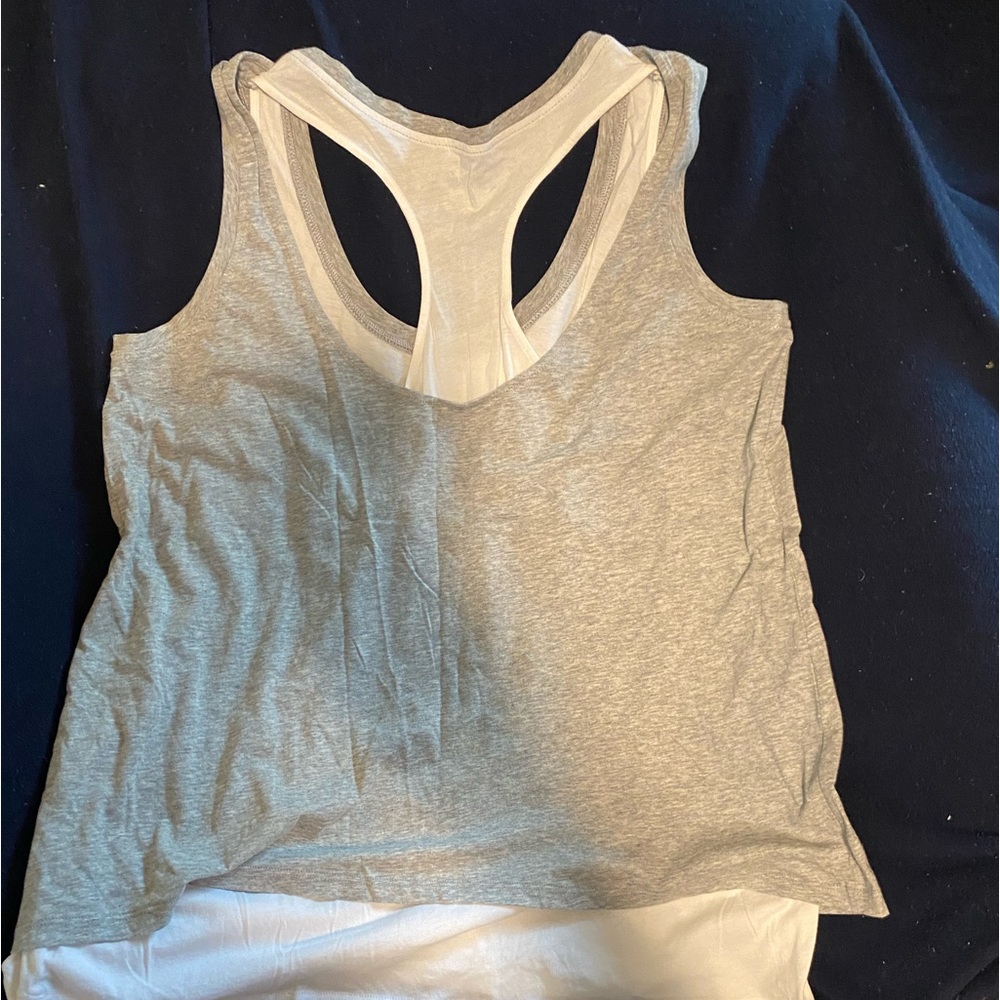 MNC gray over white workout top 1x racer back
